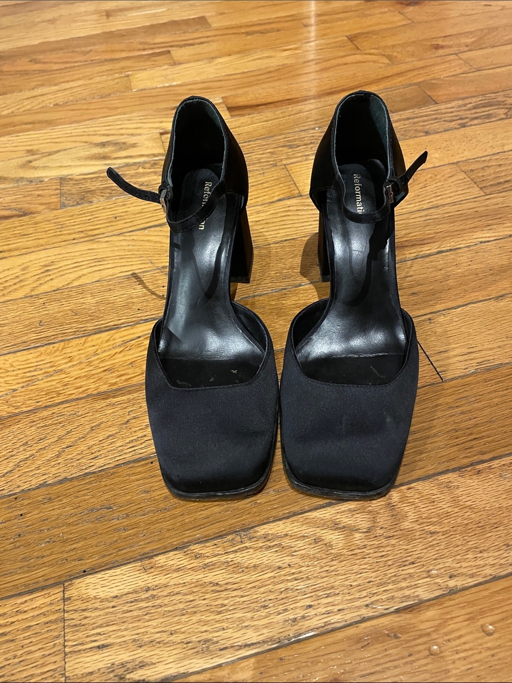 Reformation Satin Black Mary Jane Block Heels - Picture 3 of 6